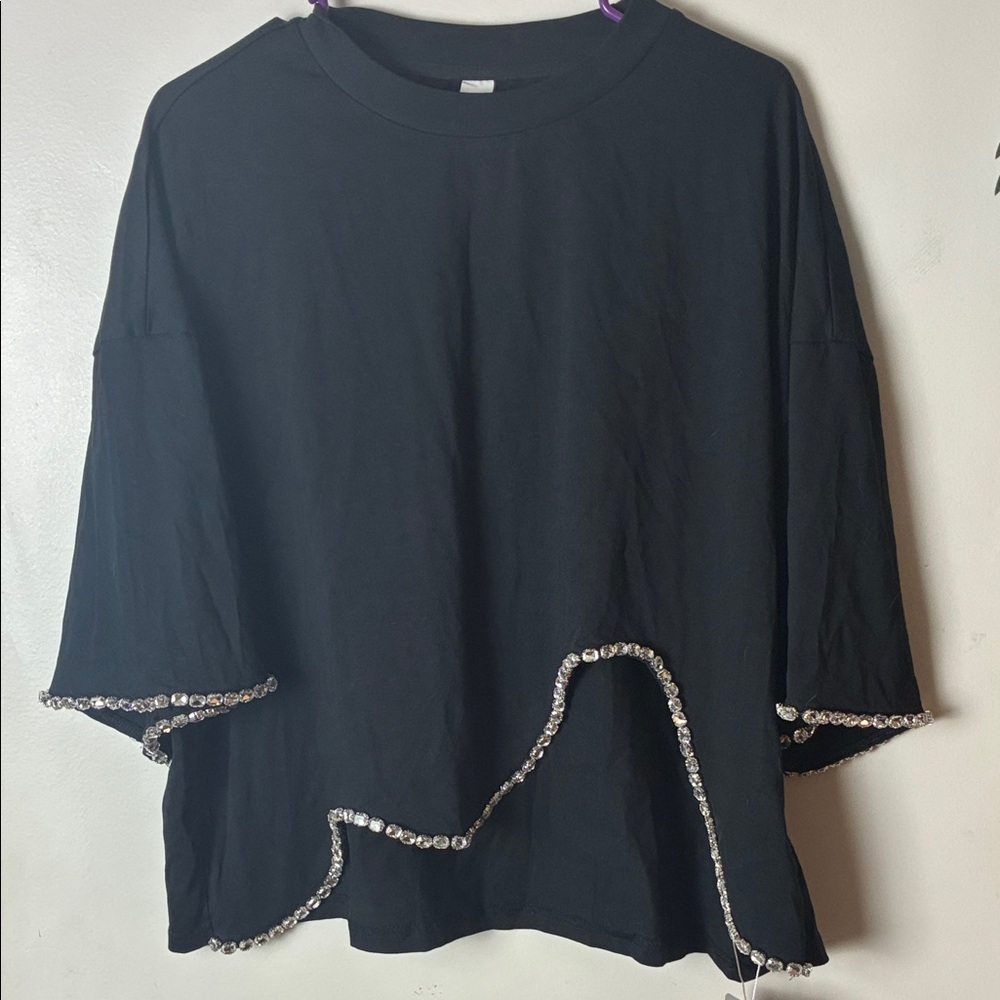 Missguided Black Embellished Short Sleeve poncho w/arms Top​